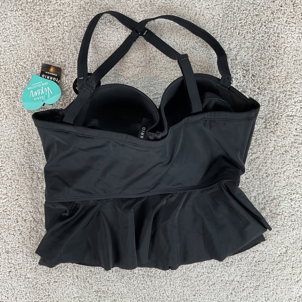 Torrid Vixen Black Peplum Underwire Tankini Top Fuller Bust Size 0 NWT - Picture 5 of 9
